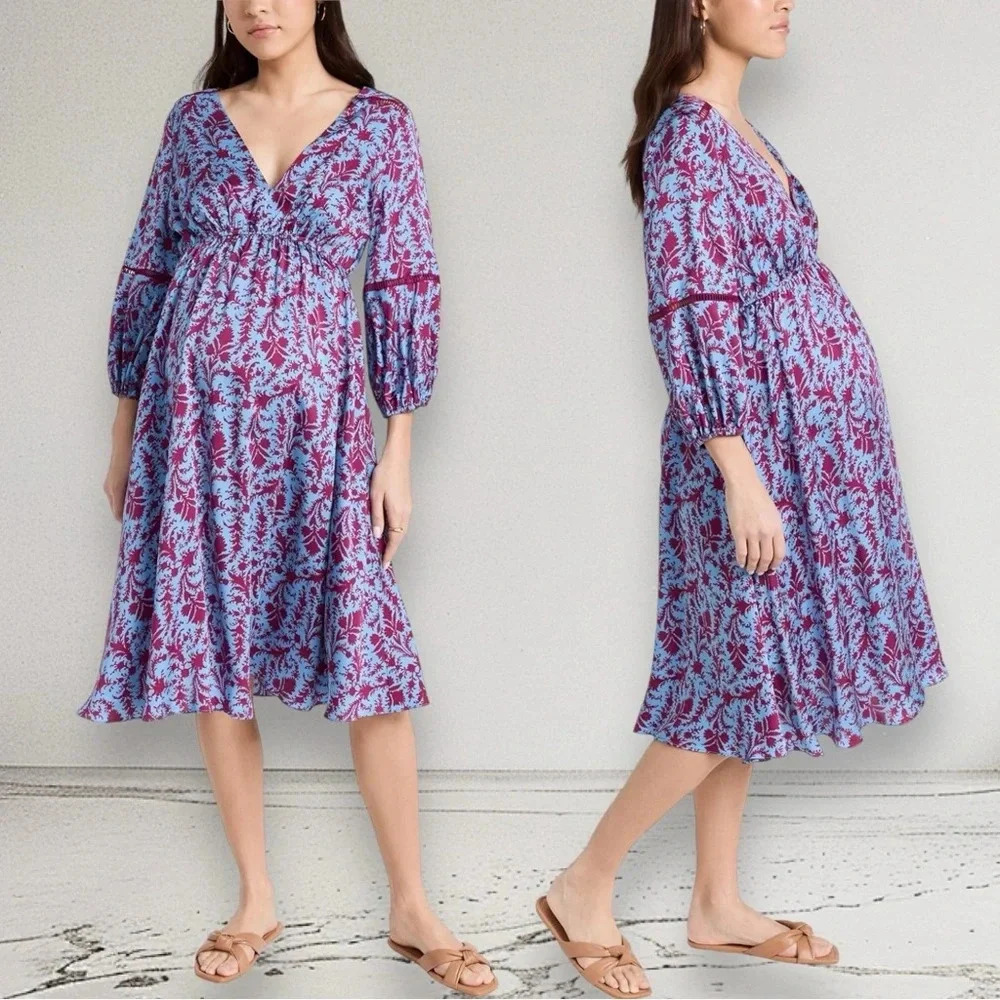 NEW HATCH The Juliet Printed Dress in Sky blue Magenta Floral Size 0 - Picture 12 of 16